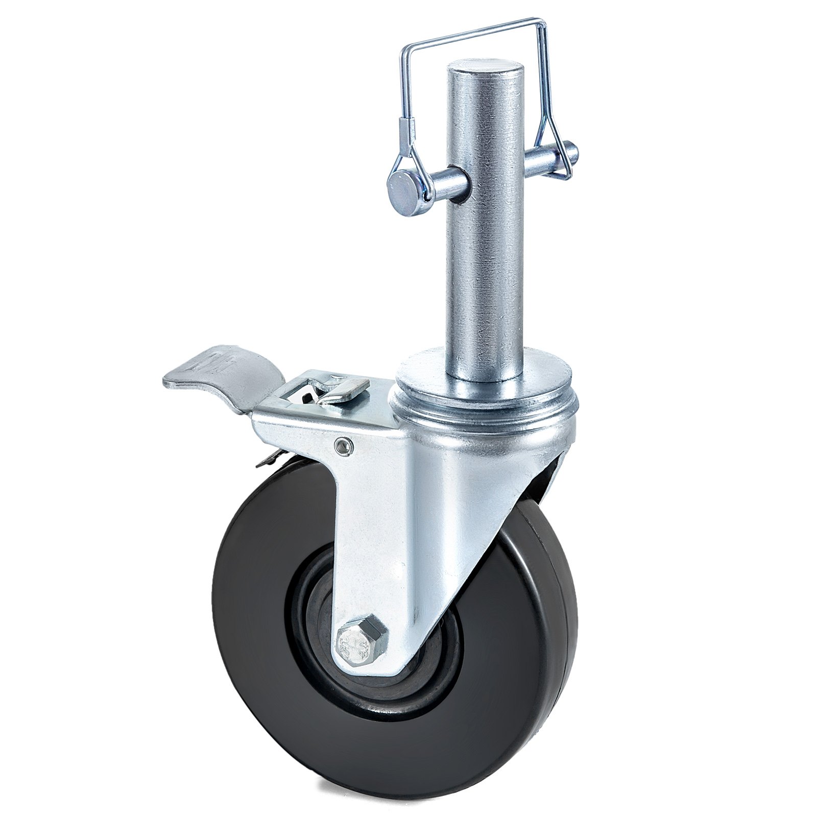 4 Pack 5" Heavy Duty Scaffolding Rubber Swivel Caster With Dual Locking 1" Solid Round Stem 280LBS Capacity Per Wheel