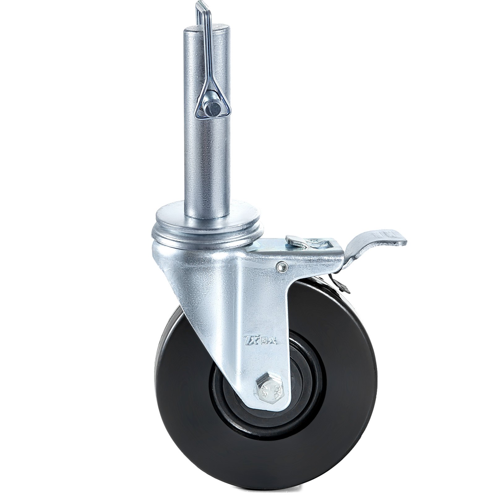 4 Pack 5" Heavy Duty Scaffolding Rubber Swivel Caster With Dual Locking 1" Solid Round Stem 280LBS Capacity Per Wheel