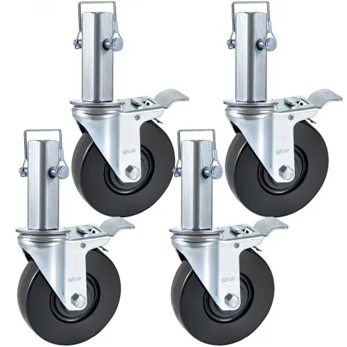 VEVOR 4 Pack 5Inch Scaffolding Rubber Swivel Caster Wheels with Dual Locking Heavy Duty Casters 1.25Inch Square Stem 440LBS Capacity per Wheel