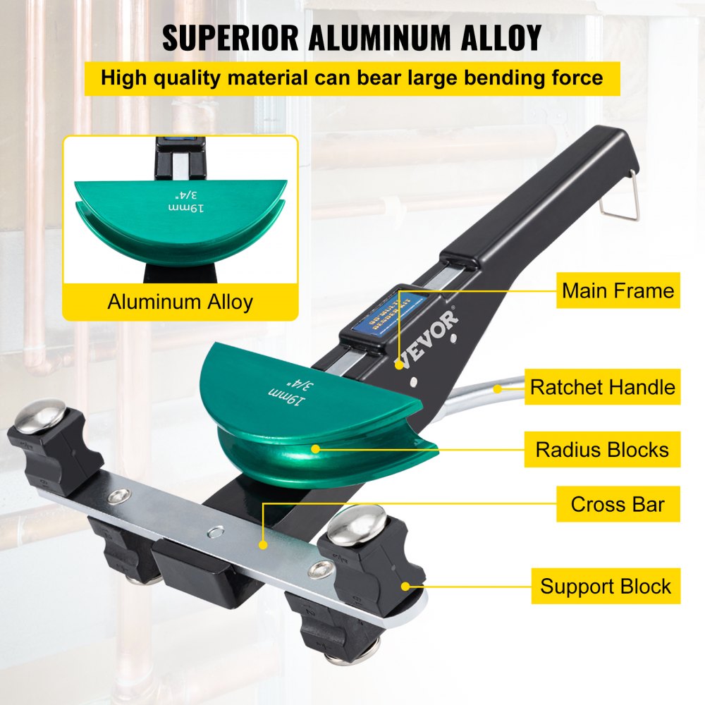 VEVOR Copper Pipe Bender, 7 Colorful Dies 1/4-7/8 inch 90 Degrees Forward and Reverse Bending, 6-22 mm for Copper & Aluminum Tubes with Reverse Bend Attachment