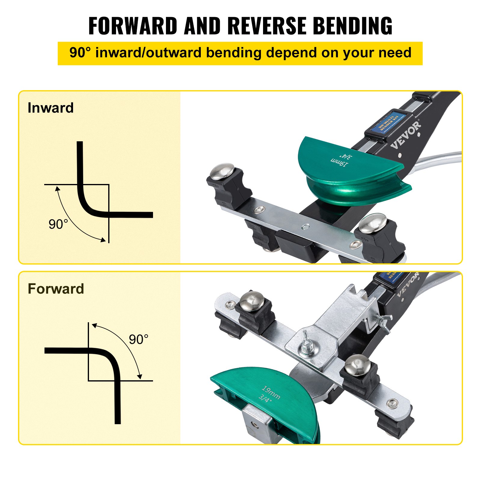VEVOR Copper Pipe Bender, 7 Colorful Dies 1/4-7/8 inch 90 Degrees Forward and Reverse Bending, 6-22 mm for Copper & Aluminum Tubes with Reverse Bend Attachment