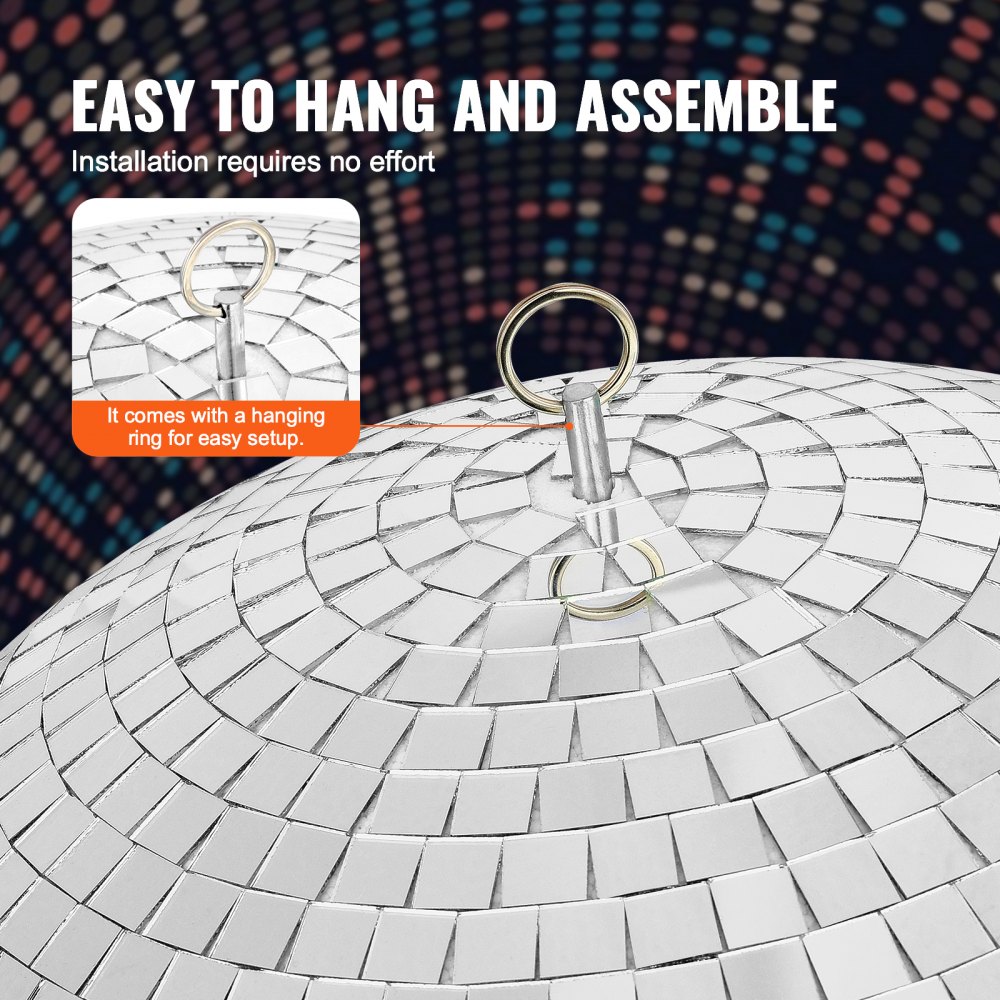 VEVOR Mirror Disco Ball, 12 Inch Mirror Ball with Hanging Ring, Lightning Disco Ball Party Decorations, Ideal for DJ Club, Stage, Wedding, Birthday, Christmas, New Years Celebration