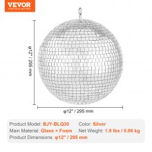 VEVOR Mirror Disco Ball 12 Inch Silver Party Disco Ball with Hanging Ring