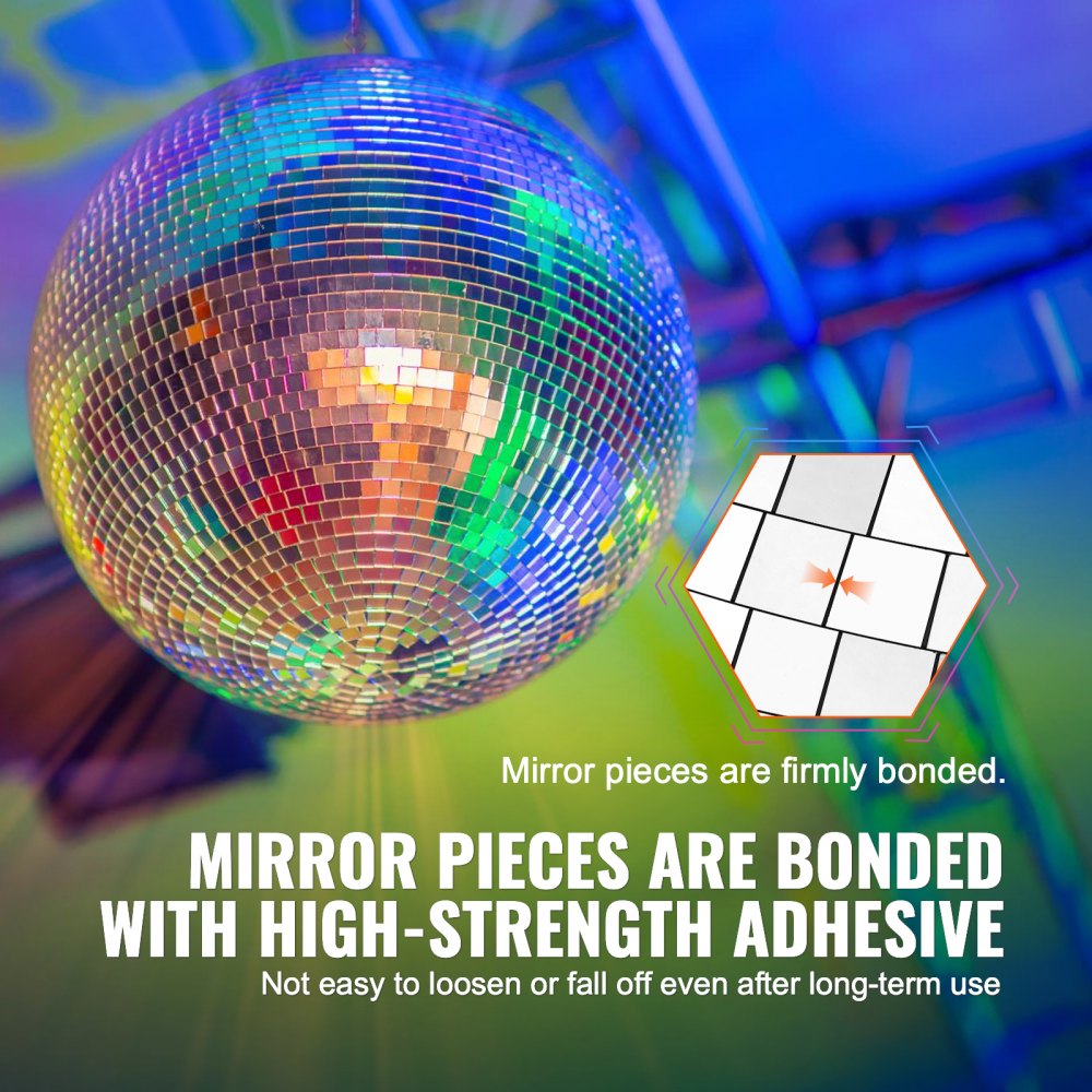 VEVOR Mirror Disco Ball, 16 Inch Party Mirror Ball with Hanging Ring, Large Lightning Disco Ball Party Decorations, Ideal for DJ Club, Stage, Wedding, Birthday, Christmas, New Years Celebration