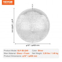 VEVOR Mirror Disco Ball 395 mm Silver Party Large Disco Ball with Hanging Ring