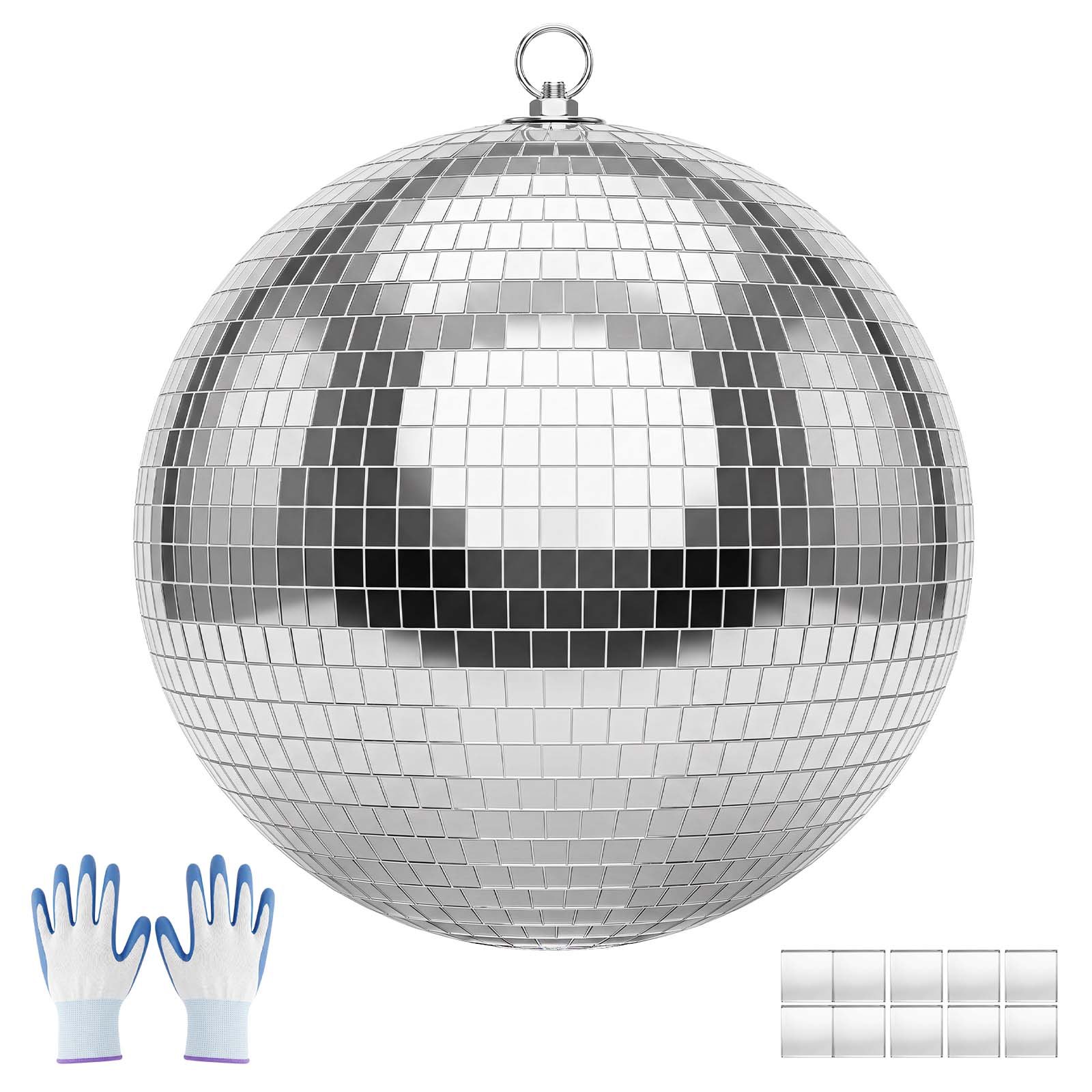VEVOR Mirror Disco Ball 300 mm Silver Reflective Ball with Hanging Ring, for Party Home Decoration Stage Props DJ Dance Club, 2 Mirror Tile Sizes, Reflects Light, Large Wedding Music Birthday Decor