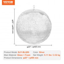 VEVOR Mirror Disco Ball 20 In Silver Party Large Disco Ball with Hanging Ring