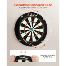 VEVOR Dart Board, High-Grade Self-Healing Sisal Fiber Dartboard with Staple-Free Bullseye, Blade Wire & Rotating Number Ring, 450mm Professional Dartboard for Home Party Game Room (Darts Not Included)