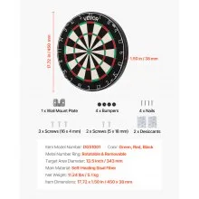 VEVOR Dart Board, High-Grade Self-Healing Sisal Fiber Dartboard with Staple-Free Bullseye, Blade Wire & Rotating Number Ring, 450mm Professional Dartboard for Home Party Game Room (Darts Not Included)