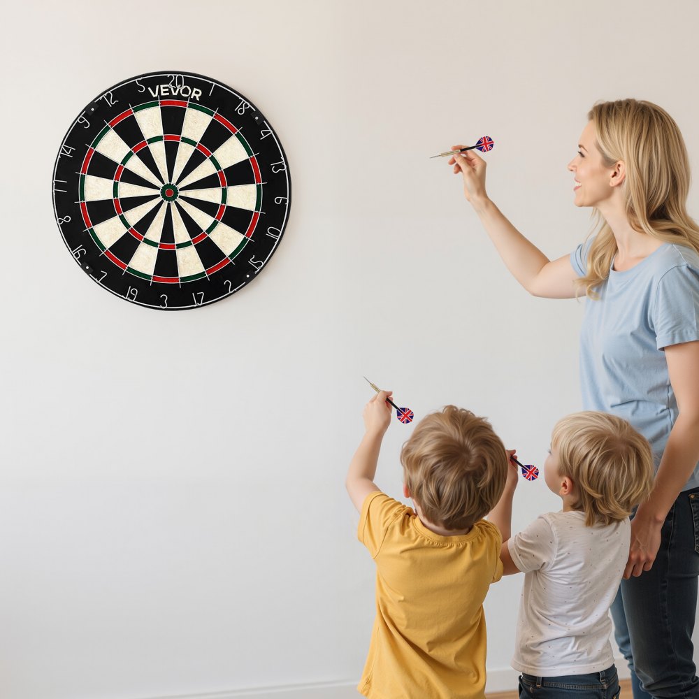 VEVOR Dartboard with 6 Darts & Scoring Kit, Self-Healing Sisal Fibers Dartboard with Staple-Free Bullseye & Rotating Number Ring, 451mm Professional Steel Tip Dart Board Set for Home Party Game Room