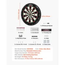 VEVOR Dartboard with 6 Darts & Scoring Kit, Self-Healing Sisal Fibers Dartboard with Staple-Free Bullseye & Rotating Number Ring, 451mm Professional Steel Tip Dart Board Set for Home Party Game Room