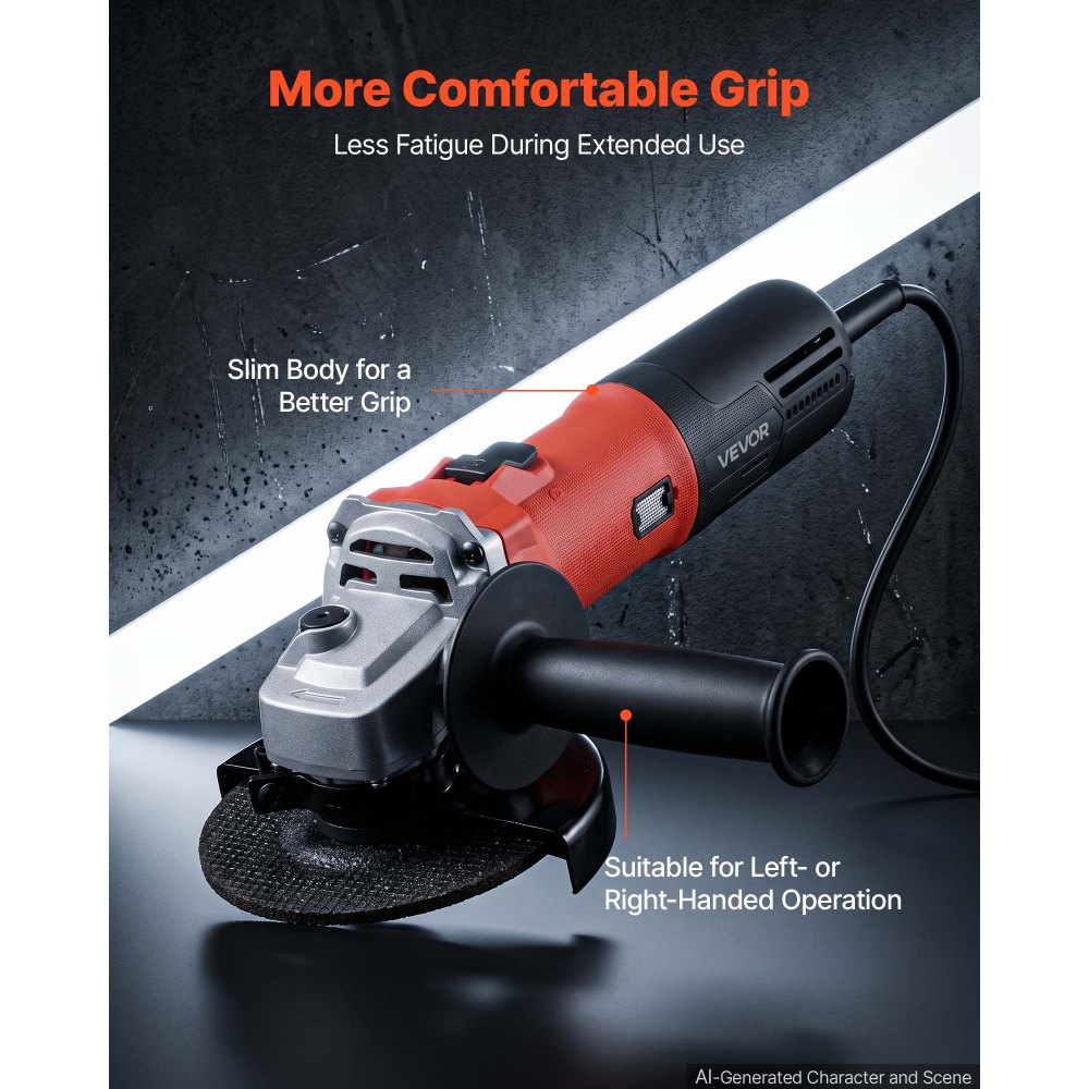 VEVOR Angle Grinder, 125mm Electric Grinder Power Tool, 1500W 7Amps 0 - 11000RPM Variable Speed Angle Grinders with 2 Cutting Wheels, 2 Grinding Wheels & 2 Flap Discs for Metal Grinding, Cutting