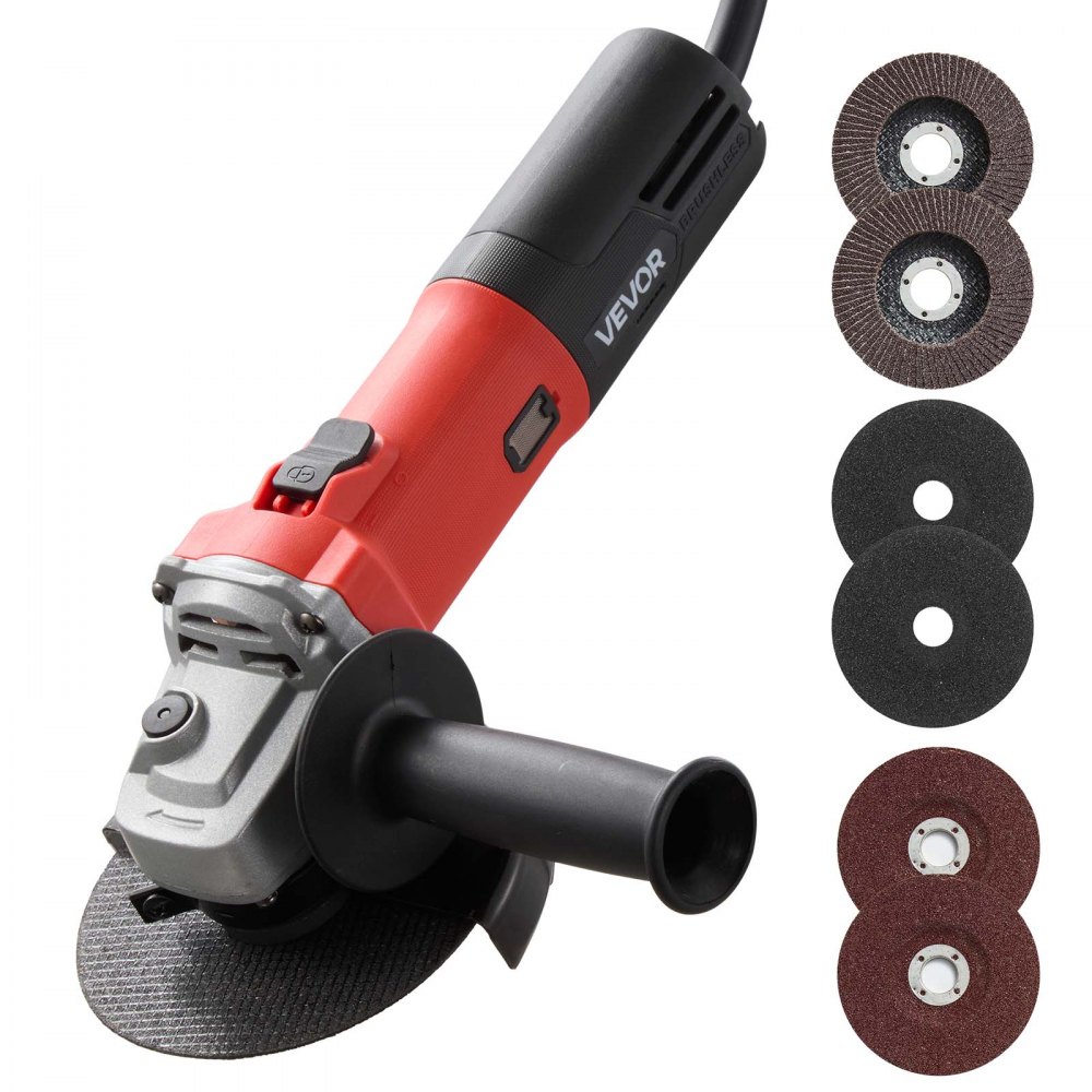 VEVOR Angle Grinder, 125mm Electric Grinder Power Tool, 1500W 7Amps 0 - 11000RPM Variable Speed Angle Grinders with 2 Cutting Wheels, 2 Grinding Wheels & 2 Flap Discs for Metal Grinding, Cutting