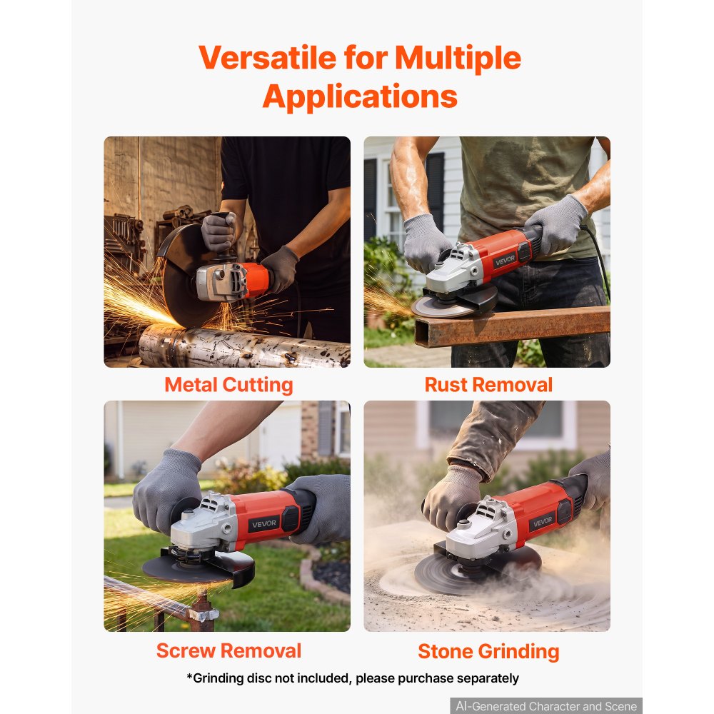 VEVOR Angle Grinder, 230mm Electric Grinder Power Tool, 2000W 10A 6500RPM High-Speed Corded Angle Grinder with Adjustable Guard for Metal Grinding, Cutting, Rust Removal (Grinding Wheels Not Included)