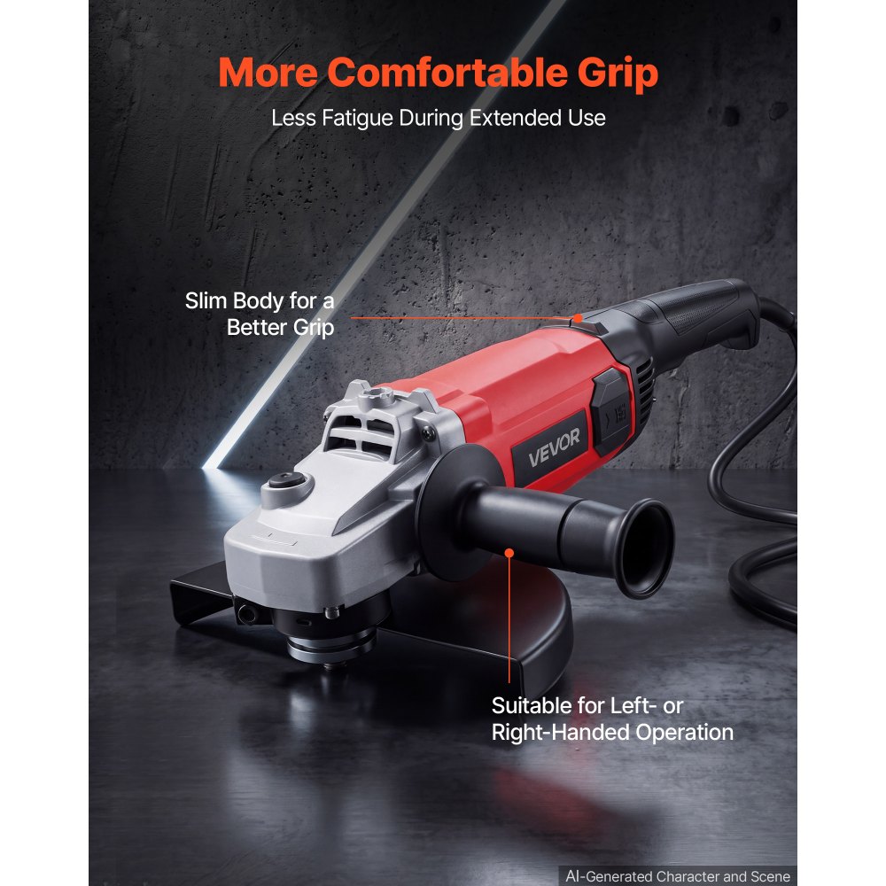 VEVOR Angle Grinder, 230mm Electric Grinder Power Tool, 2000W 10A 6500RPM High-Speed Corded Angle Grinder with Adjustable Guard for Metal Grinding, Cutting, Rust Removal (Grinding Wheels Not Included)