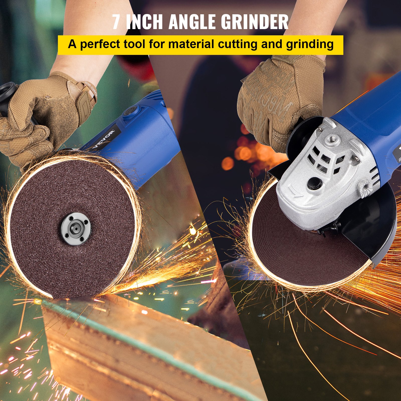 VEVOR Angle Grinder, 7 Inch Powerful Grinder Tool 13 Amp Power Grinder with Variable Speed and 360° Rotational Guard, 8000rpm Power Angle Grinders for Cutting and Grinding Metal, Stone, Wood, etc