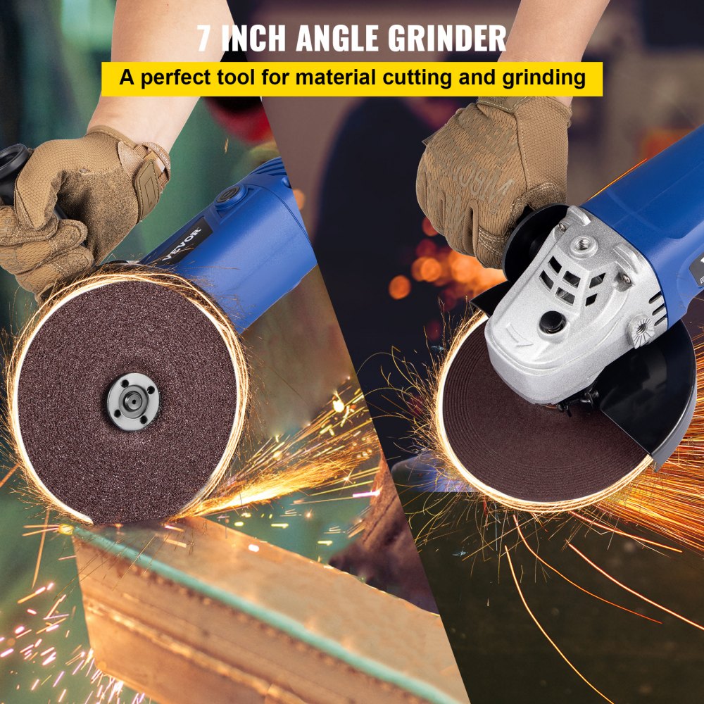 VEVOR Angle Grinder, 7 Inch Powerful Grinder Tool 15 Amp Power Grinder with Variable Speed and 360° Rotational Guard, 8000rpm Power Angle Grinders for Cutting and Grinding Metal, Stone, Wood, etc