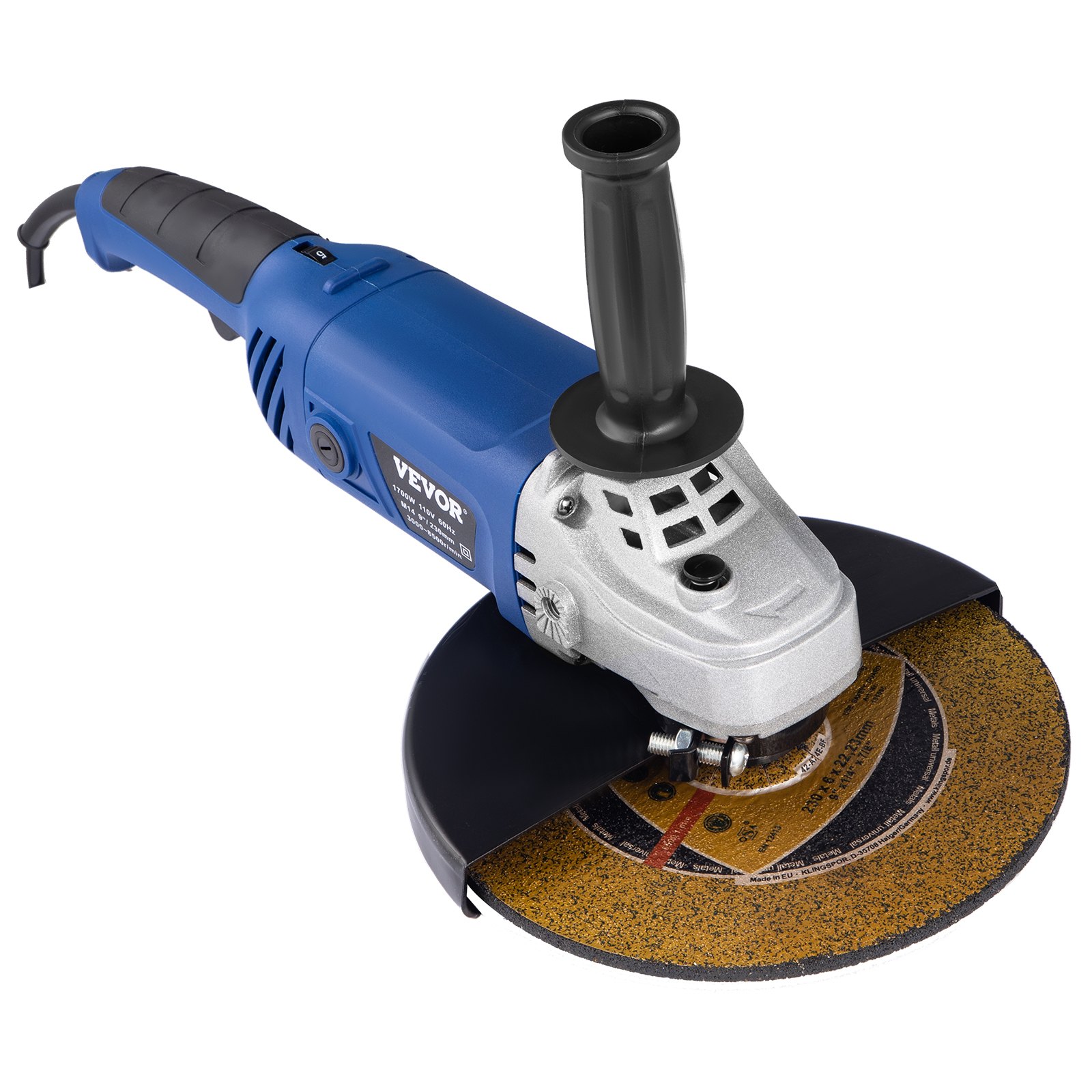 VEVOR Angle Grinder, 9 Inch Powerful Grinder Tool 15 Amp Power Grinder with Variable Speed and 360° Rotational Guard, 8000rpm Power Angle Grinders for Cutting and Grinding Metal, Stone, Wood, etc