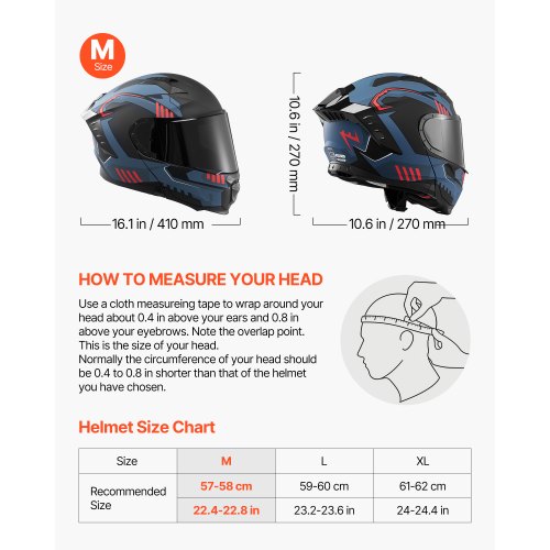 adult size bike helmet size chart ILM Smart Model E3-12LS and Bluetooth Ear Pad tough materials VEVOR Modular Motorcycle Helmet Flip-up