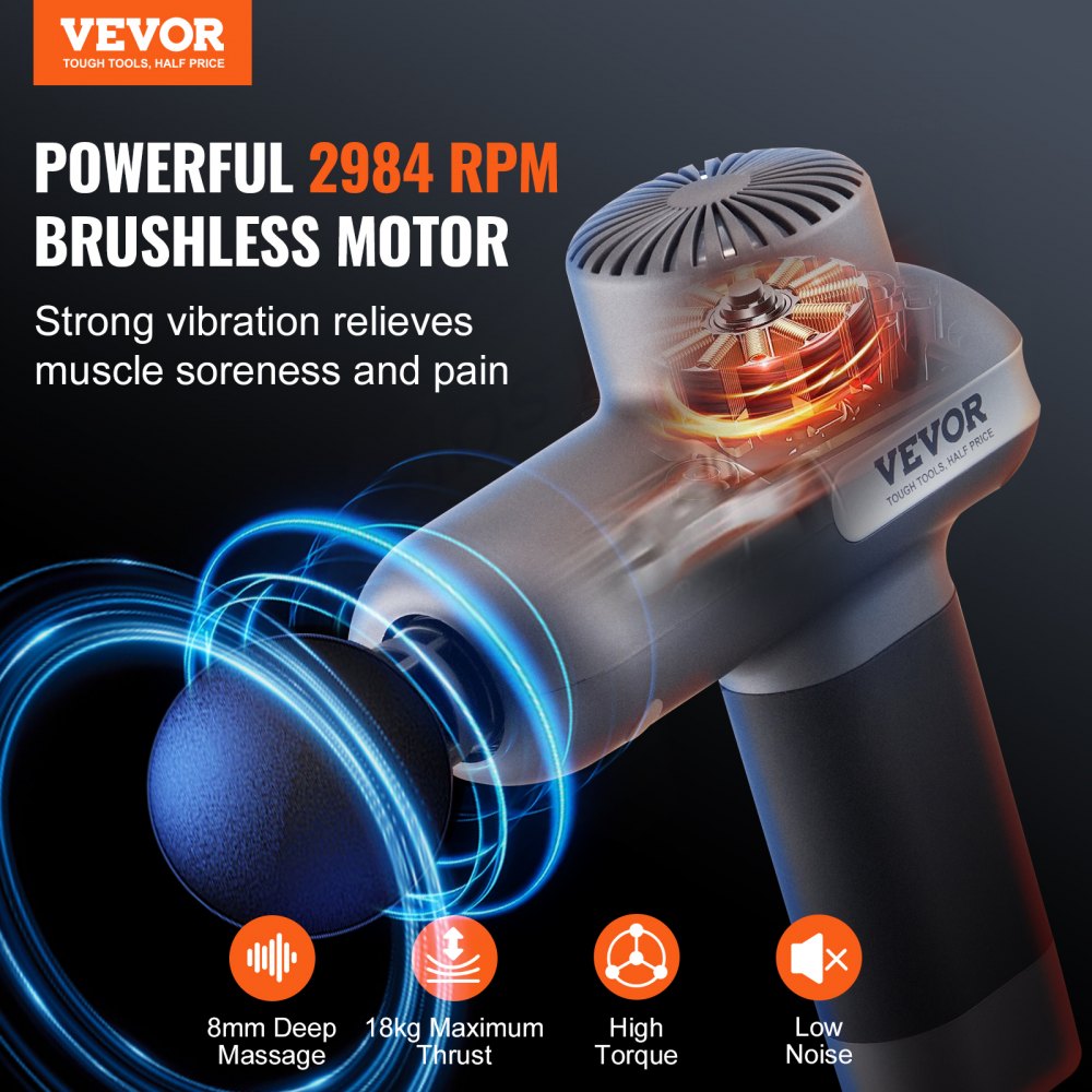 VEVOR Mini Massage Gun, Percussion Muscle Massage Gun for Athletes - with 5 Speed Levels & 6 Massage Heads, 7.4V 2500mAh Batteries, Handheld Small Massage Gun for Pain Relief, Muscle Relaxation