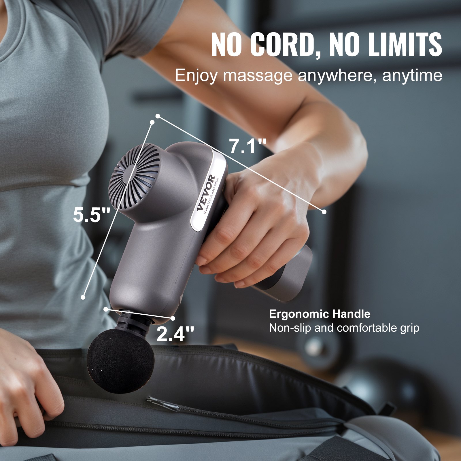 VEVOR Mini Massage Gun, Percussion Muscle Massage Gun for Athletes - with 5 Speed Levels & 6 Massage Heads, 7.4V 2500mAh Batteries, Handheld Small Massage Gun for Pain Relief, Muscle Relaxation