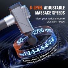 VEVOR Massage Gun Deep Tissue, Percussion Muscle Massager for Athletes - with 8 Speed Levels & 6 Massage Heads, 16V 2500mAh Batteries, Handheld Electric Massage Gun for Pain Relief, Muscle Relaxation