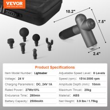 VEVOR Massage Gun Massageador de percussão muscular de tecido profundo com 8 velocidades e 6 cabeças