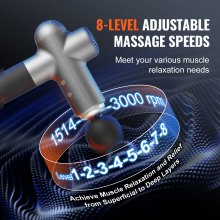 VEVOR Massage Gun Deep Tissue, Percussion Muscle Massager for Athletes - with 8 Speed Levels & 6 Massage Heads, 24V 2500mAh Batteries, Handheld Electric Massage Gun for Pain Relief, Muscle Relaxation