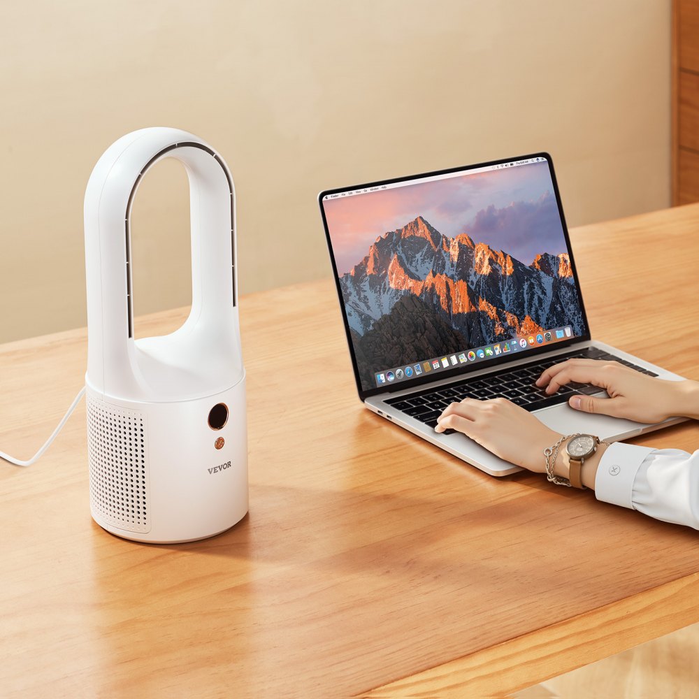VEVOR Desk Fan Bladeless, 12.99 Inch Kids-Friendly Personal Portable Desk Fan, 6-Speed USB Quiet Cooling Small Tower Fan with Button Control, Blows Cold Air for Office, Home (Plug to Use, No Battery)