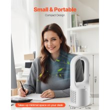 Portable Desk Bladeless Fan 12.99" 6-Speed Quiet Table Fan for Bedroom & Office