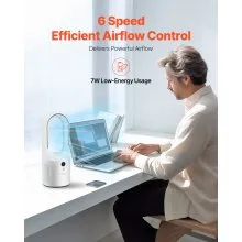 Portable Desk Bladeless Fan 12.99" 6-Speed with Battery for Bedroom & Office