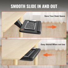 VEVOR Keyboard Tray under Desk Adjustable Height, Height and Angle Adjustable under Desk Keyboard Tray Slide out, Large 25x9.8 inch Keyboard Holder under Desk for Typing in Home, Office Work