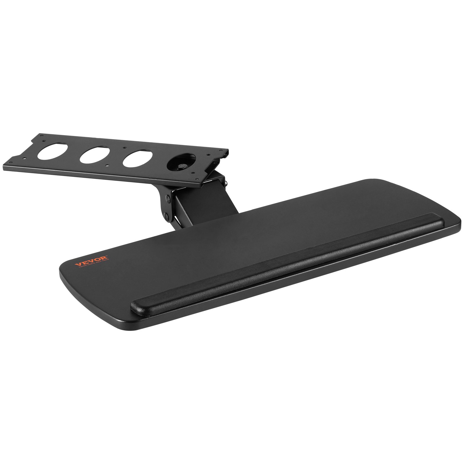 VEVOR keyboard tray with adjustable mount and wrist rest in sleek black design.