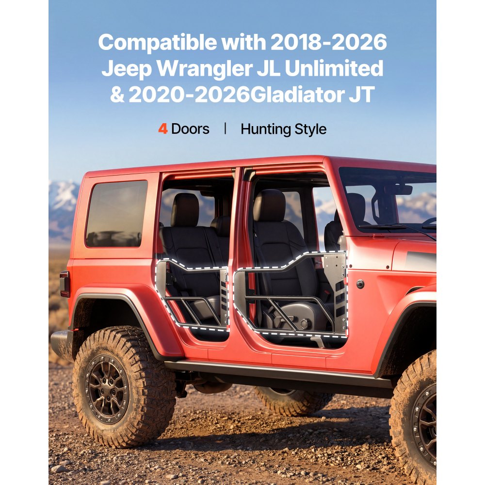 VEVOR Jeep Tube Doors, 4-Door, Compatible with 2018-2026 Jeep Wrangler JL Unlimited & 2020-2026 Gladiator JT, Alloy Steel Off Road Front & Rear Tubular Half Doors with Storage Bag and Rubber Pads