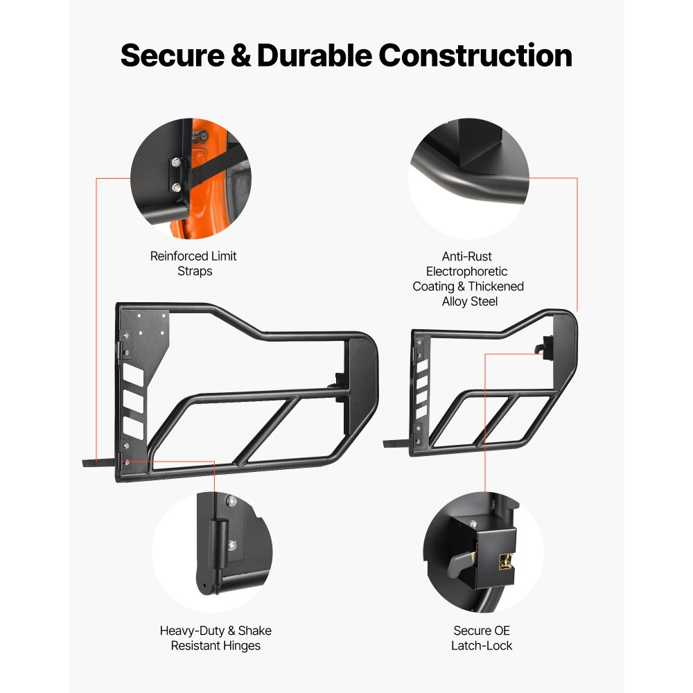 VEVOR Jeep Tube Doors, 4-Door, Compatible with 2018-2026 Jeep Wrangler JL Unlimited & 2020-2026 Gladiator JT, Alloy Steel Off Road Front & Rear Tubular Half Doors with Storage Bag and Rubber Pads