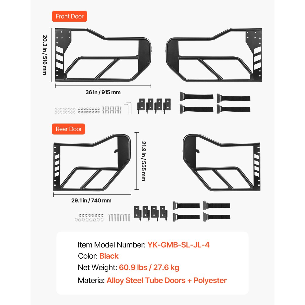 VEVOR Jeep Tube Doors, 4-Door, Compatible with 2018-2026 Jeep Wrangler JL Unlimited & 2020-2026 Gladiator JT, Alloy Steel Off Road Front & Rear Tubular Half Doors with Storage Bag and Rubber Pads
