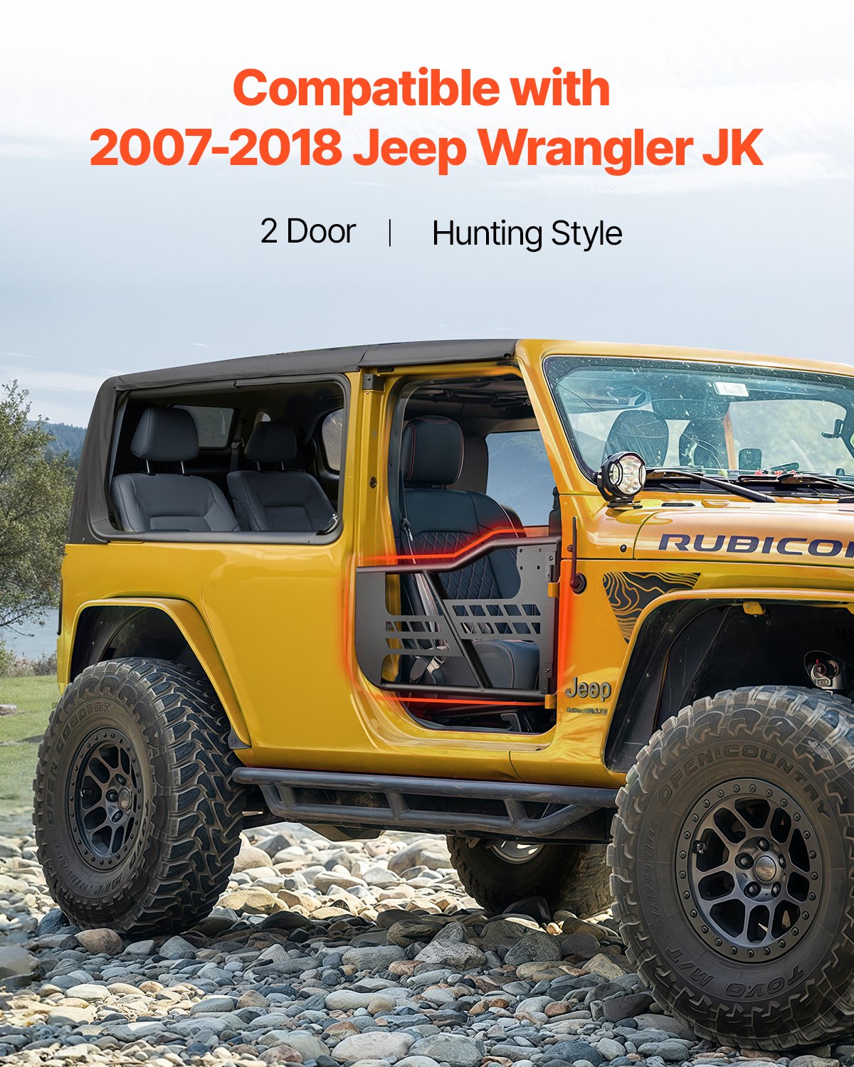 VEVOR Jeep Tube Doors, 2-Door, Hunting Style Jeep Tubular Door with Heavy-Duty Hinges & OE Latch, Jeep Doors with Rubber Pads & Toughened Steel Tube, Fit for 2007-2018 Jeep Wrangler JK