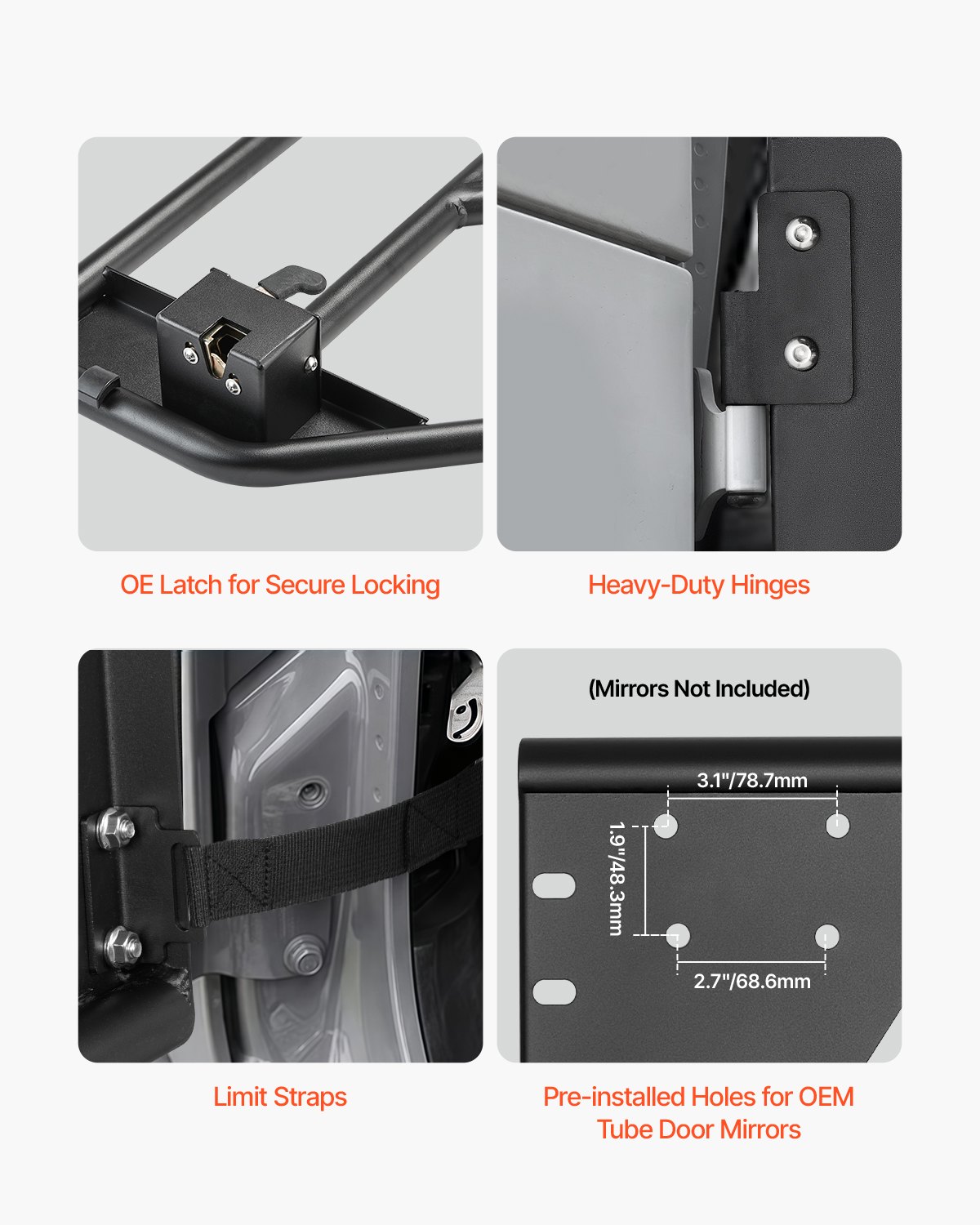 VEVOR Jeep Tube Doors, 4-Door, Adventure Style Jeep Tubular Door with Heavy-Duty Hinges & OE Latch, Jeep Doors with Rubber Pads & Toughened Steel Tube, Fit for 2007-2018 Jeep Wrangler JK