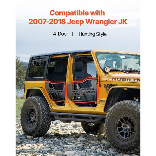 Puertas Tubulares, 4 Puertas, Estilo Caza, con Espejos Retrovisores Certificados por DOT, con Almohadillas de Goma y Tubo Acero Reforzado, para Jeep Wrangler JK 2007-2018, 910 x 473 x 92 mm | ES