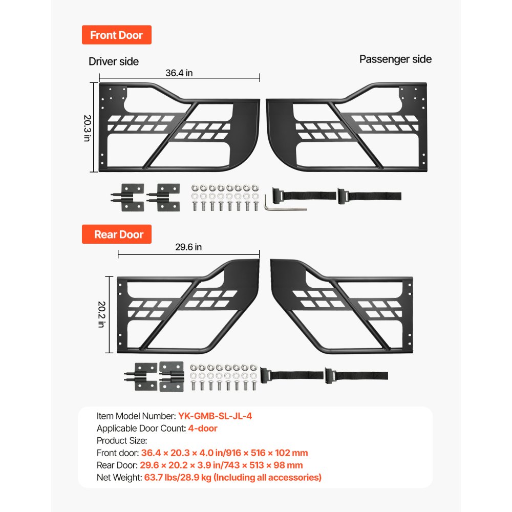 VEVOR Jeep Tube Doors, 4-Door, Hunting Style Jeep Tubular Door with Heavy-Duty Hinges & OE Latch, Jeep Doors with Rubber Pads, Fit for 2018-2024 Jeep Wrangler JL & 2020-2024 Jeep Gladiator JT