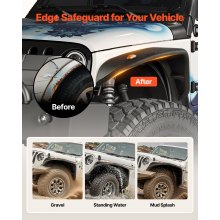 VEVOR Fender Flare, Front Fender Flares Compatible with 2007-2018 Jeep JK/JKU 2/4 Doors, Off-Road Steel Liner Set with LED Lighting, Fenders for Jeep JK, Fine-Textured Black Paintable Wheel Flares Set