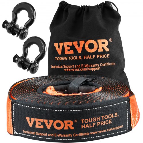 VEVOR Off-Road Recovery Kit, 7.6 x 914.4 cm, Heavy Duty Winch Recovery Kit with 13608 kg Capacity Polyester Tow Strap, 20000 kg D-Ring Shackles, Storage Bag, for ATVs, Jeeps, Off-Road Vehicles, Trucks