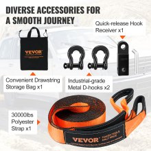 VEVOR Off-Road Recovery Kit, 3" x 30', Heavy Duty Winch Recovery Kit με ιμάντα ρυμούλκησης 30.000 lbs, δεσμίδες D-ring 44.092 lbs, δέκτη δεσμών και τσάντα αποθήκευσης, για ATV, Jeephi, Off-Road