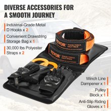 VEVOR Off-Road Recovery Kit, 7.6 x 914.4 cm, Heavy Duty Winch Recovery Kit with 13608 kg Tow Straps, 20T D-Ring Shackles, Shackle Receiver, Snatch Block Pulley, Gloves, Storage Bag for ATV Jeep Truck