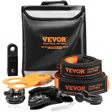 VEVOR Off-Road Recovery Kit, 7.6 x 914.4 cm, Heavy Duty Winch Recovery Kit with 13608 kg Tow Straps, 20T D-Ring Shackles, Shackle Receiver, Snatch Block Pulley, Gloves, Storage Bag for ATV Jeep Truck