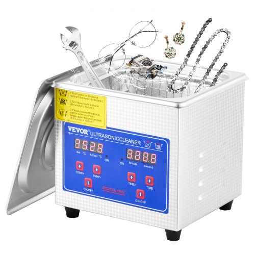 VEVOR 1.3L Ultrasonic Cleaner Stainless Steel Industry with Timer for Jewelry Glasses