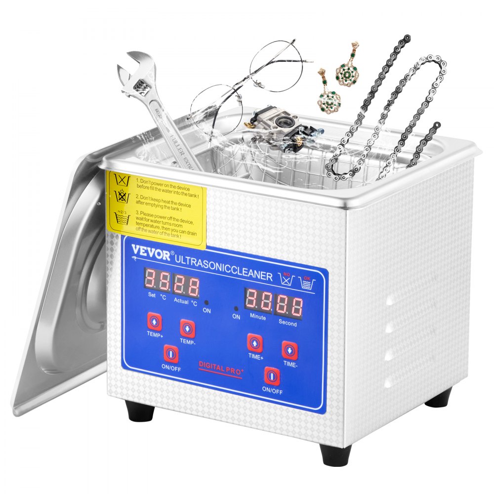 VEVOR Limpiador ultrasónico 1.3L Limpiador ultrasónico profesional con  temporizador digital 40kHz Excelente máquina de limpieza ultrasónica 110V  para