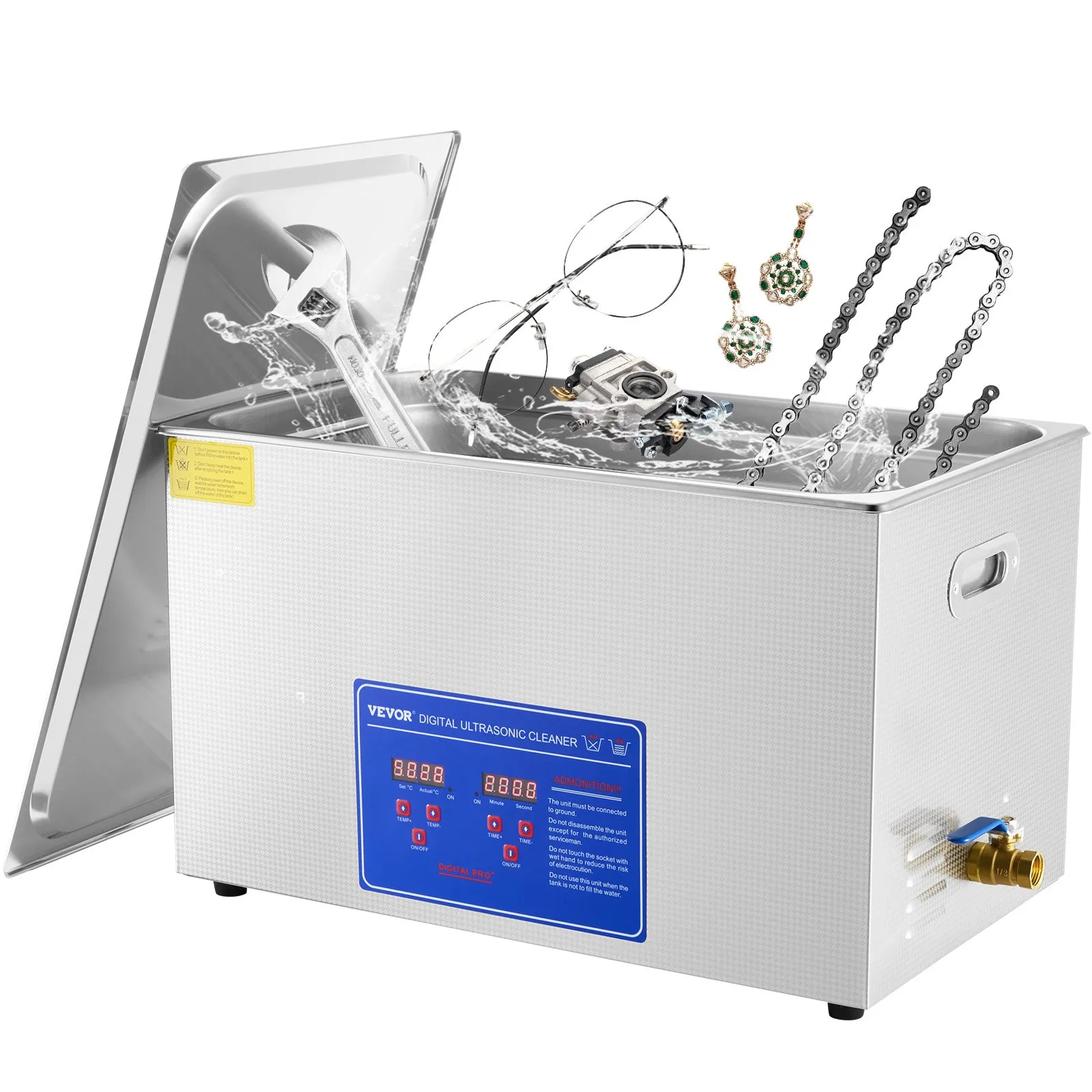 VEVOR Professional Ultrasonic Cleaner, 30 L Ultrasonic Jewelry Cleaner with Digital Timer & Heater, Stainless Steel Industrial Sonic Cleaner 40kHz for Glasses, Watches, Rings, Small Parts