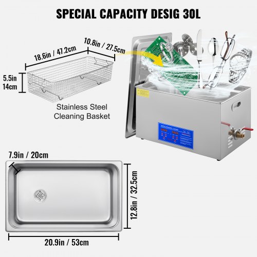 VEVOR 30L Ultrasonic Cleaner Machine Stainless Steel Ultrasonic Cleaning Machine Digital Heater Timer Jewelry Cleaning for Commercial Personal Home Use(30L)