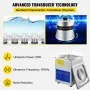 VEVOR ultrasonic cleaner with advanced transducer technology, 60w power, 40khz frequency.